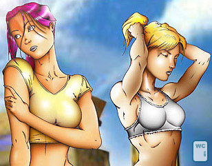 Desenho de duas Garotas coloridas digitalmente
